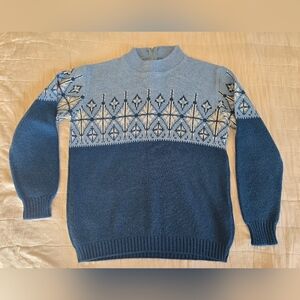 Vtg 60s Jersild Mens Sweater Blue Fair Isle Mockneck Size Small (38)